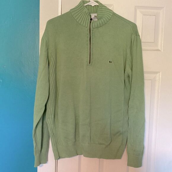 Lacoste 1/4 Zip Mock Collar Sweater Pale Green - Picture 4 of 8